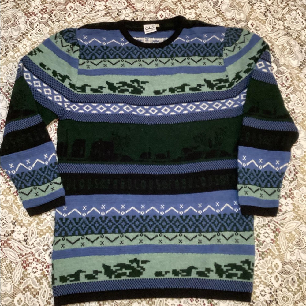 Vintage OUI 80s Made in Italy Patterned Sweater Women's Size Medium Puffs